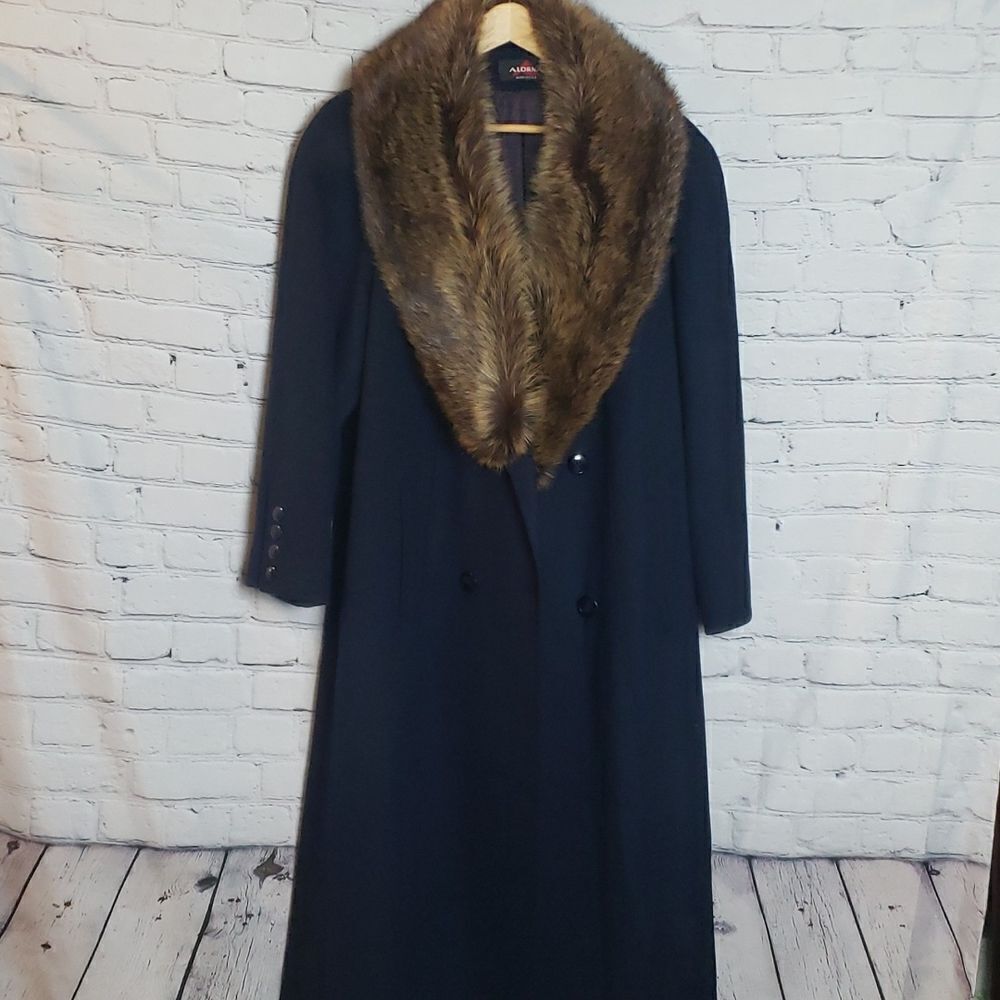 Vintage Navy Alorna Fur and Whool Jacket - Picture 1 of 9